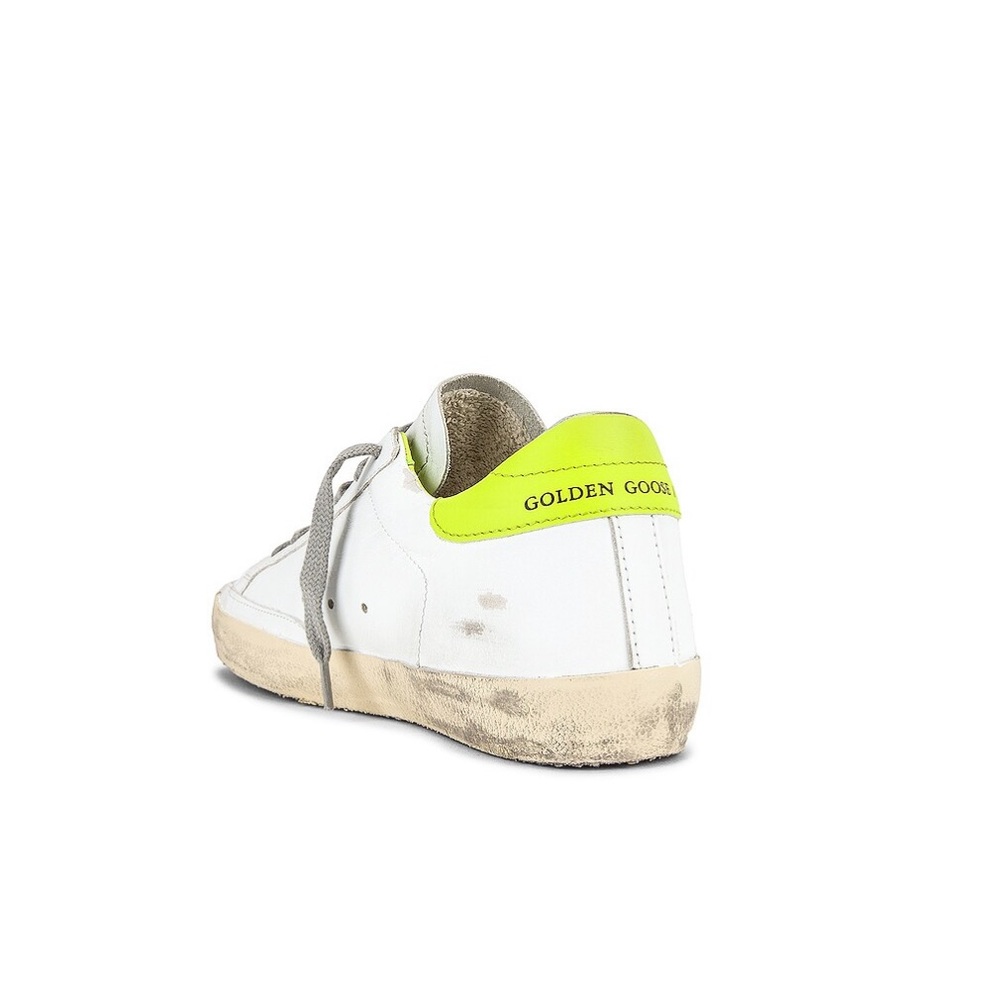 Golden Goose White Sneakers with Gray Star and Neon Yellow Heel - Picture 3 of 13